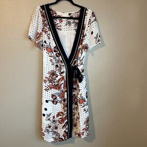 ANTHROPOLOGIE MAEVE Aubrey Floral Polka Dot Wrap Dress Lined Sz 14 W9177